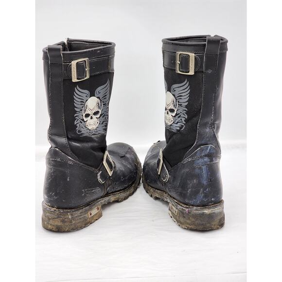 XElement Motorcycle Boots Riding Biking Footwear Skulls Design Mens Size 9 Black - Picture 1 of 16